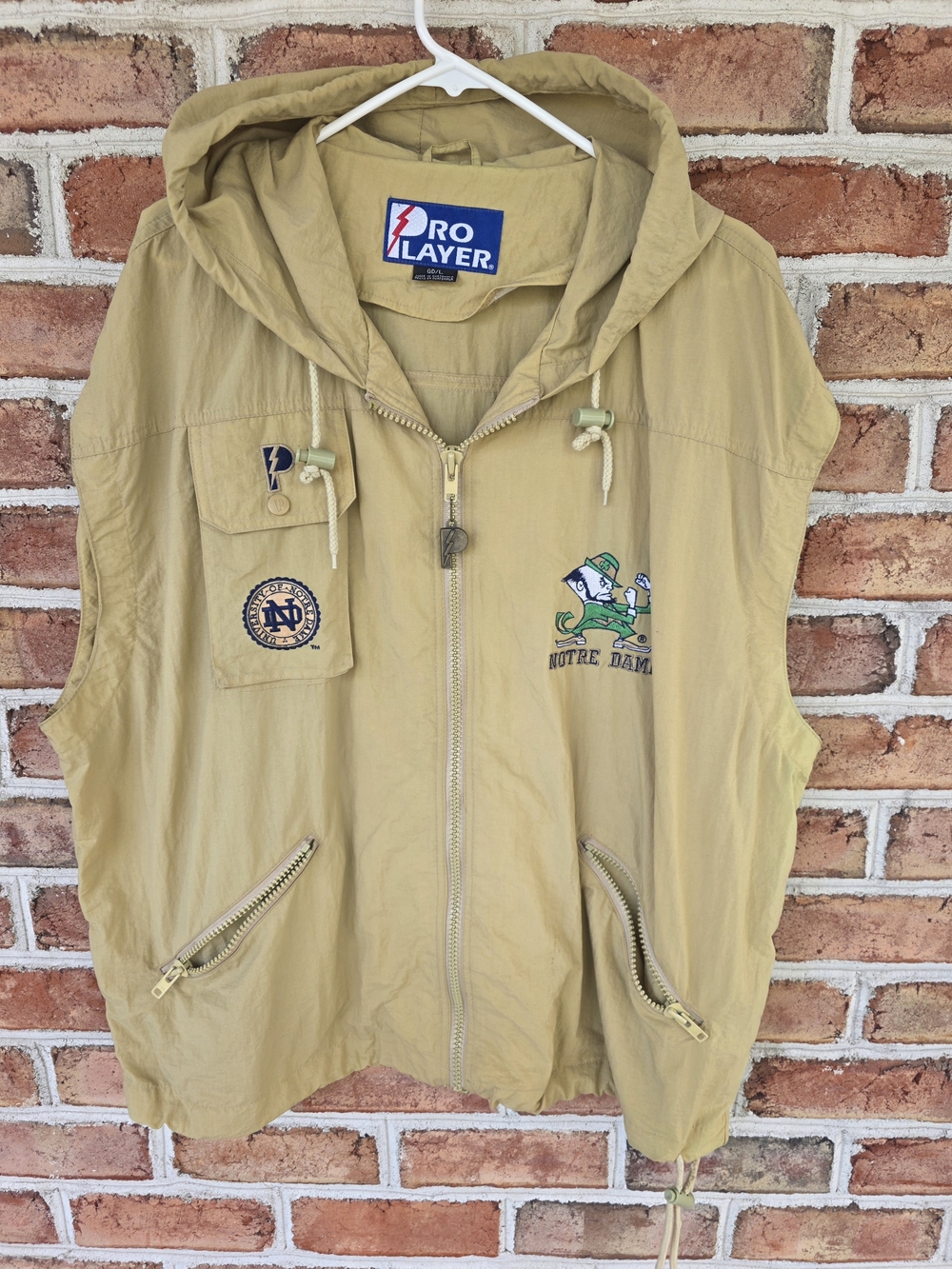 Pro Player Notre Dame Hooded Windbreaker Vest - Khaki